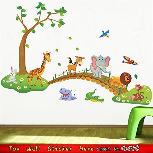 Image of Oren Empower Self Adhesive Jungle Animals Wall Sticker /Waterproof Peel & Stick PVC Vinyl Animal Theme Beautiful Wall Sticker for Bedroom, Living Room, Dining Hall, Master Room - 120 X 90 Cm