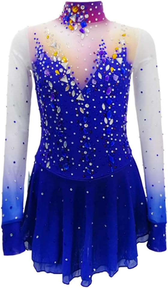 LIUHUO Ice Figure Skating Dress Girls Blue Quality Crystals Performance Dance Dress Youth Women