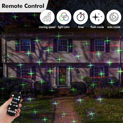 Image of Poeland 8 Patterns Christmas Laser Projector Lights, Outdoor Garden Decorative Lights with Remote Control and Security Lock for Indoor Outdoor Home Garden (Red, Green, Blue)