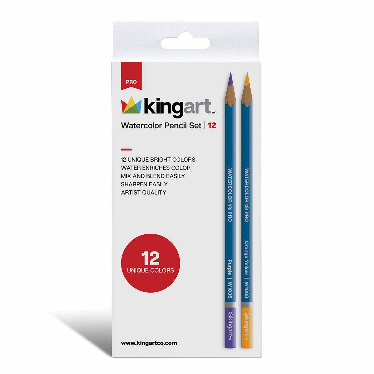 KINGART310-12 KingArt PRO Watercolor Collection Pencils, Set of 12, Unique Colors 12 Piece
