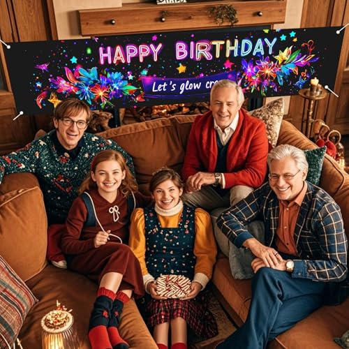 Image of Nuxovilar Neon Glow Birthday Floral Banner 78.7x17.7 Polyester
