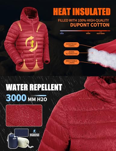 Image of Pioneer Camp Mens Lightweight Packable Puffer Jacket Hooded Insulated Thermal Puffy Winter Jackets for Running Travel