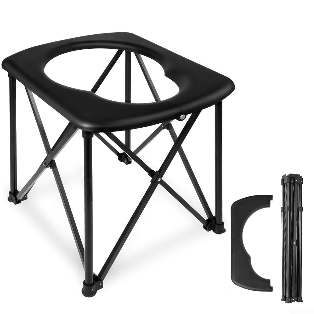 Inodoro de aluminio ligero para camping, orinal portátil con diseño plegable de viaje para senderismo, saneamiento, asiento de cubo al aire libre para caravana, ducha, trono, pesca y playa