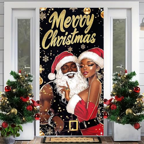 Image of BlissYard Holiday Door Cover Winter Porch 35x71 Inch Polyester