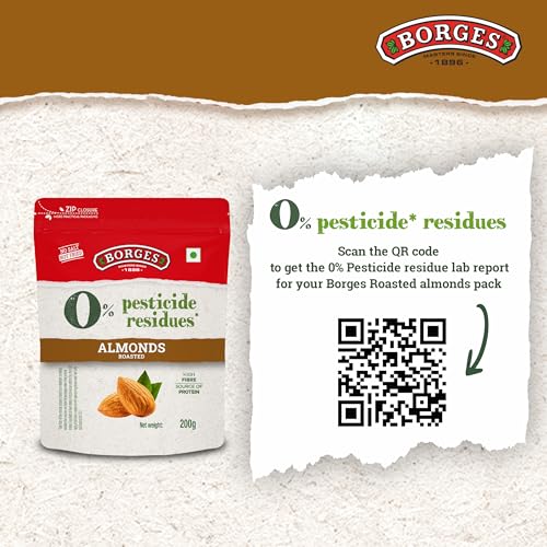 Image of Borges ZPR Almonds - Roasted with Skin 200 gm | Zero Pesticide |Premium Spanish Variety | Crunchy & Rich Flavour