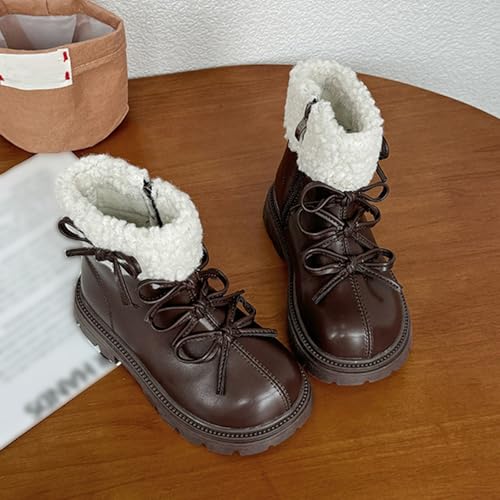 Fashion Big Kids Winter Combat Boots with Fleece Lined Waterproof Warm Side Zipper Comfortable Chunky Snow Shoes3