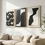 Large 3D Textured Framed Wall Art for Living Room, Set of 3 Black and White Boho Relief Sculptures, Modern Minimalist Arch & Wave Plaster Pictures for Large Entryway Foyer Decor, 24x36 Inch