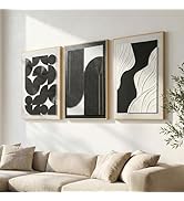 Large 3D Textured Framed Wall Art for Living Room, Set of 3 Black and White Boho Relief Sculpture...