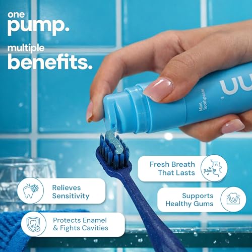 Image of Routinn Toothpaste Duo Pack Gel with Fluoride & Zinc | Smooth Mint & Peach Iced Flavors | Sensitivity Support, Enamel Care & Fresh Breath | Airless Pump Dispenser | Unisex Oral Care Combo