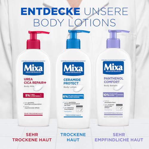 Mixa Panthenol Body Lotion, juckreizlindernder und beruhigender Balsam, mit Panthenol und pflanzlichem Glycerin, für empfindliche, sensible Haut, mildert Juckreiz Mixa Panthenol Comfort, 250 ml