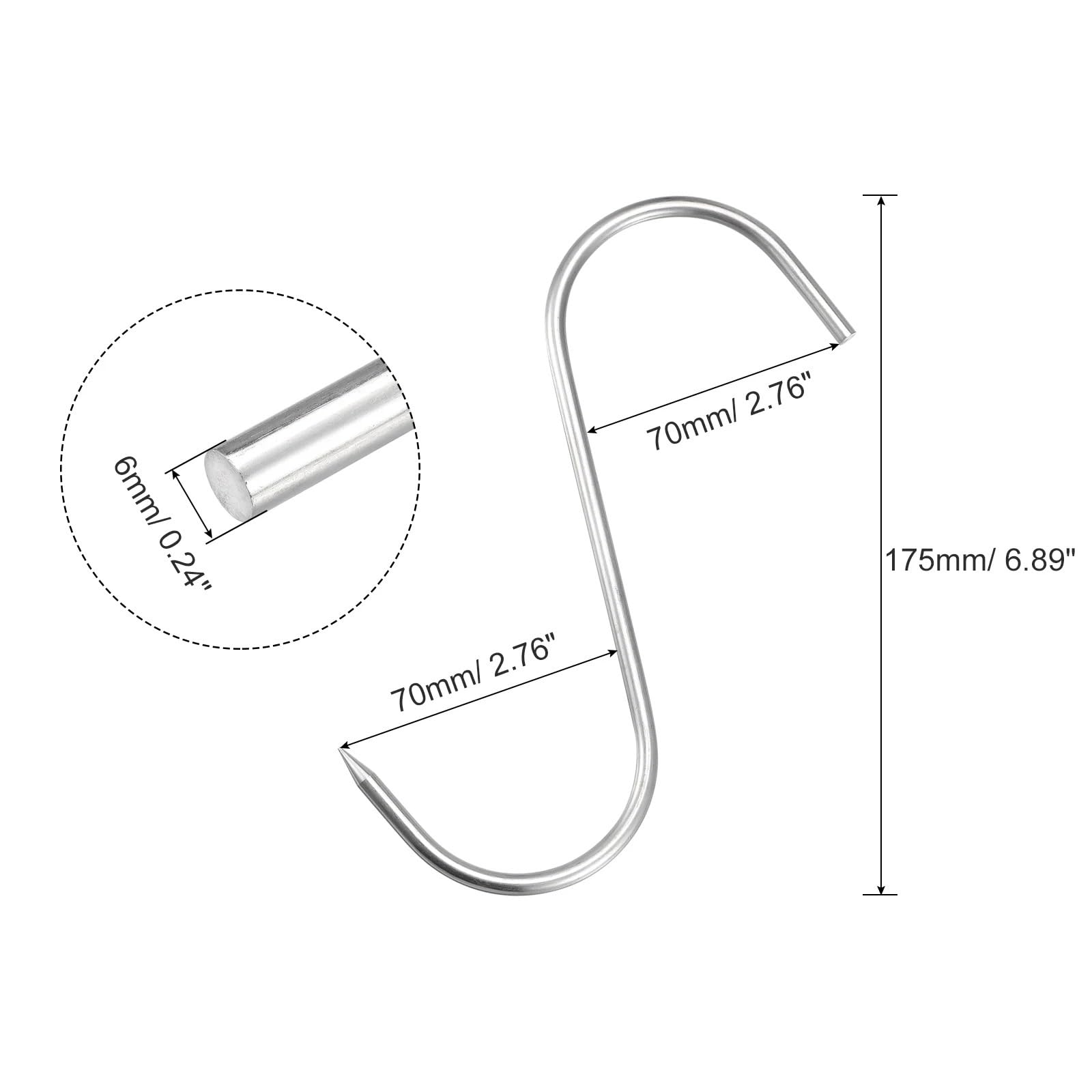 50 ganchos for colgar carne de acero inoxidable con forma S, for hornear, for pollo, pescado, secar, ahumar y almacenar en casa para Procesamiento de Carne(175mm)