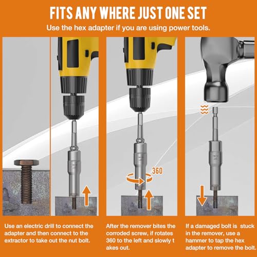Image of XEWEA 11PCS Deep Spiral Bolt Extractor Kit, Bolt & Nut Remover Easy-Out Set, Deep Socket Tools For Removing Broken, Frozen, Rusted, Rounded-Off Bolts, Studs, Nuts & Screws,Friendly Narrow Spaces