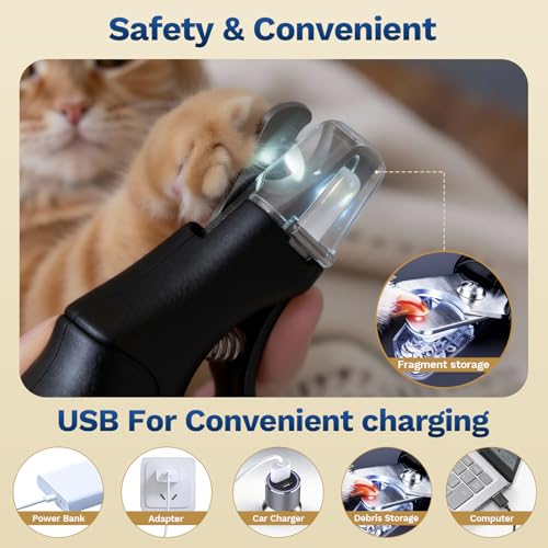 Image of 2-in-1 Dog & Cat Nail Clipper with Grinder - Dual Highlight LED Reduce Over-Trimming, Long Battery Cordless USB-C Rechargeable, Safety Lock & Catcher Cap, Quiet Home Grooming for Small Large Pets