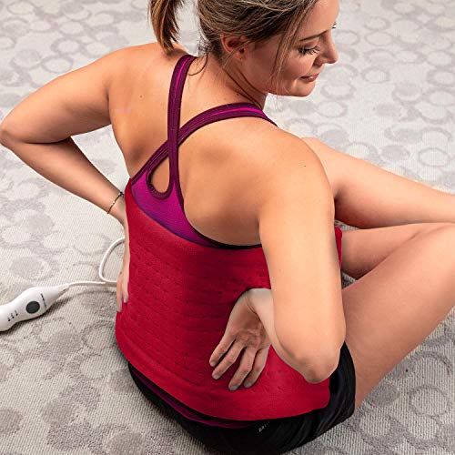 Cure Choice Large Electric Heating Pad for Back Pain Relief + Storage Pouch, Ultra Soft 12"x24" Heating pad for Muscle Cramps - Heated Pad with Adjustable Temperature Settings (Maroon)
