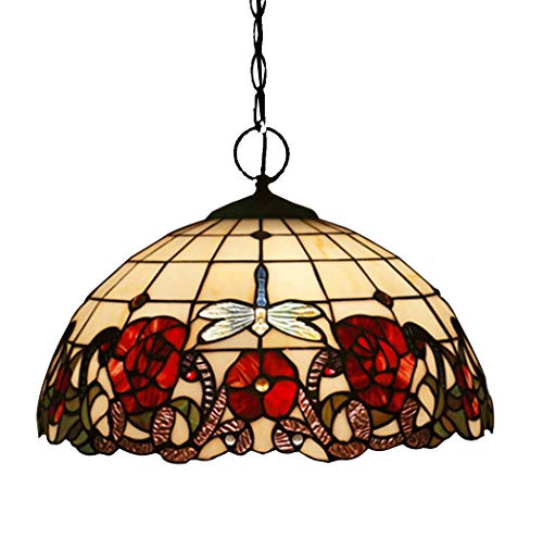 Lustre suspension libellule en vitrail 16 pouces style antique à 3 lumières E27 YRYRYW