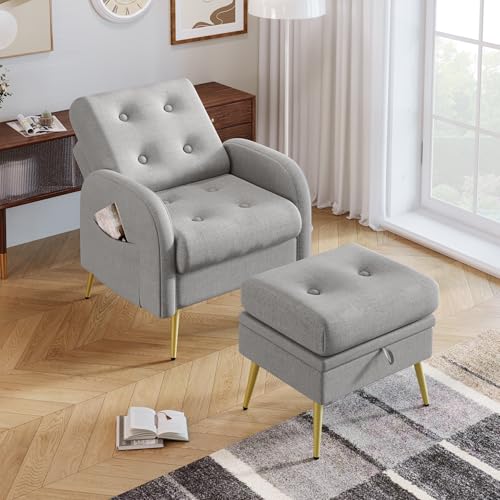 hrijusdif Sillón reclinable con reposapiés, respaldo ajustable en 3 niveles, silla con estante lateral