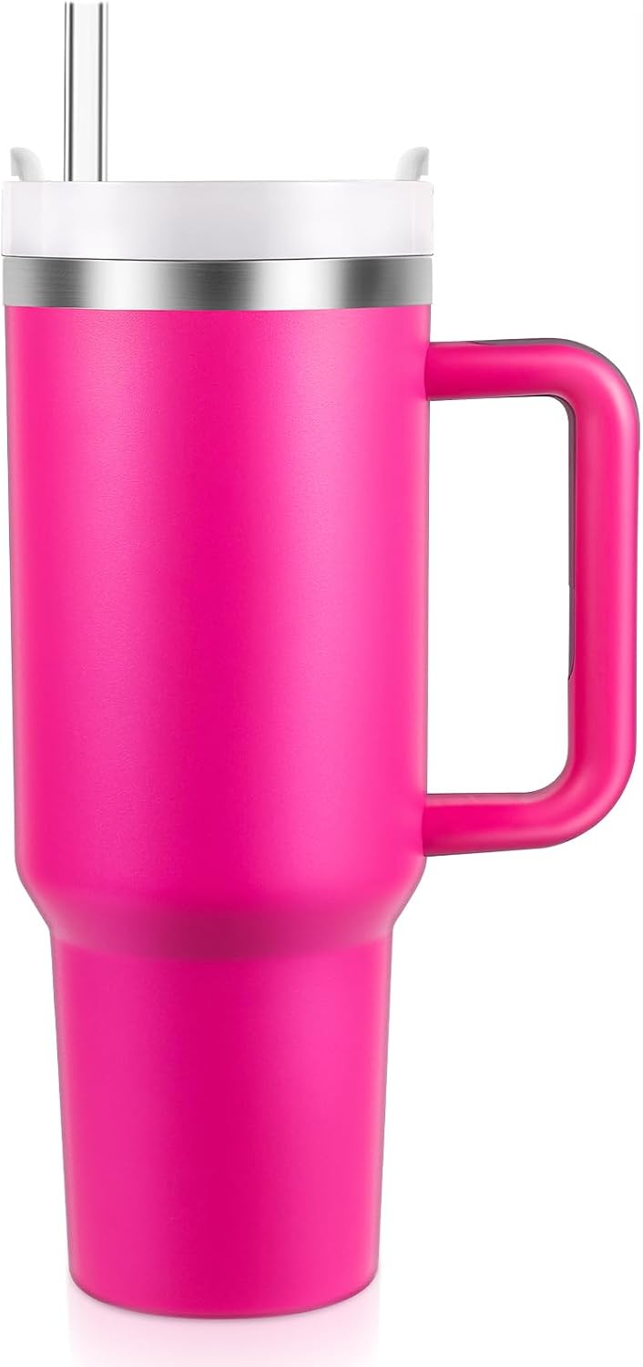 New Version 40oz Stainless Steel Vacuum Insulated Tumbler with Lid and Straw for Water, Smoothie and More, Iced Tea or Coffee (Pink)
