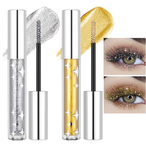 Set de máscara de pestañas Prreal de 2 colores con purpurina, máscara de pestañas de larga duración con purpurina, máscara de pestañas de color resistente al agua, maquillaje de ojos brillante con