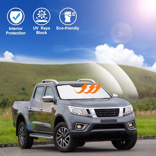 Image of Windshield Sun Shade Custom Fit for 2006-2021 Nissan Frontier Accessories Foldable Sunshade Sun Blocker Protect Car from Sun Rays & Heat Damage Keep Car Cooler