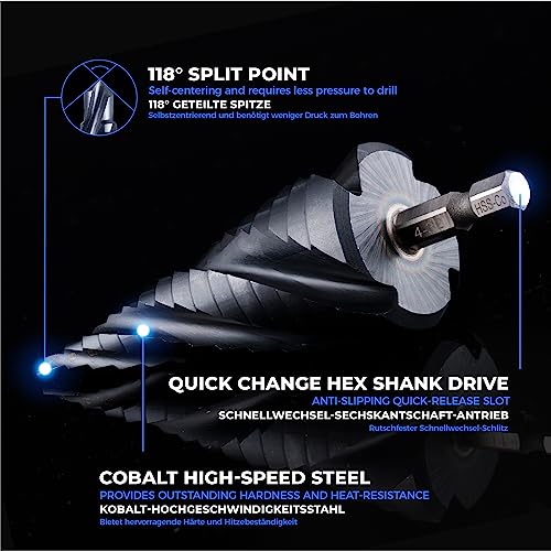 toolant Four Spiral Flute Cobalt Step Drill Bit(Pro Max), 4-32mm Impact Ready Four Spiral Flutes Unibit Step Bit - Image 4