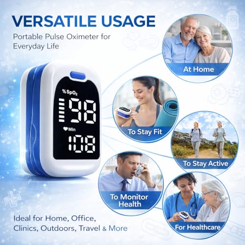 Image of VINOXY E V M Pulse Oximeter with LED Display, Oxygen Saturation Monitor, Heart Rate and SpO2 Levels Meter, Free Batteries Included