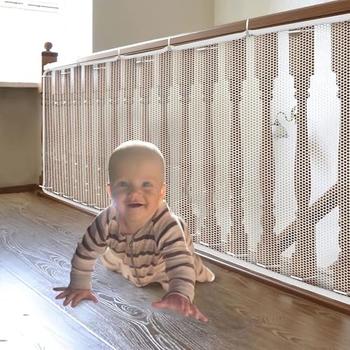 Balcony Safety Net, Baby Proof Banister Guard for Baby, Pets, Kids, and Toys, Railing Mesh Netting for Balcony, Stairs, Stairway, Childproof Safety Fence for Indoor & Outdoor Use, White, 10ft x 2.6ft