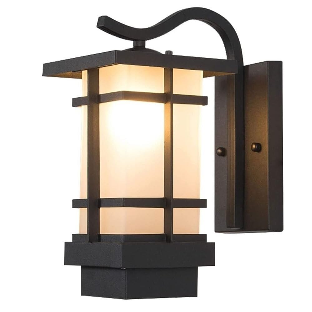 OZBMA Vintage Lattice Design Wall Lamp Milk White Glass Shade Sconces Outdoor Iron Light for Porch Corridor Garage Hallway Aisle