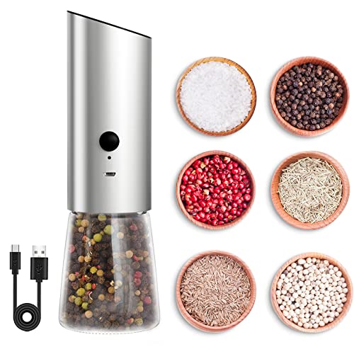 USB Wiederaufladbare Elektrische Salz Pfeffermühle Edelstahl Pfeffermühle Nachfüllbar Einstellbare Grobheit Einhandbedienung Cover