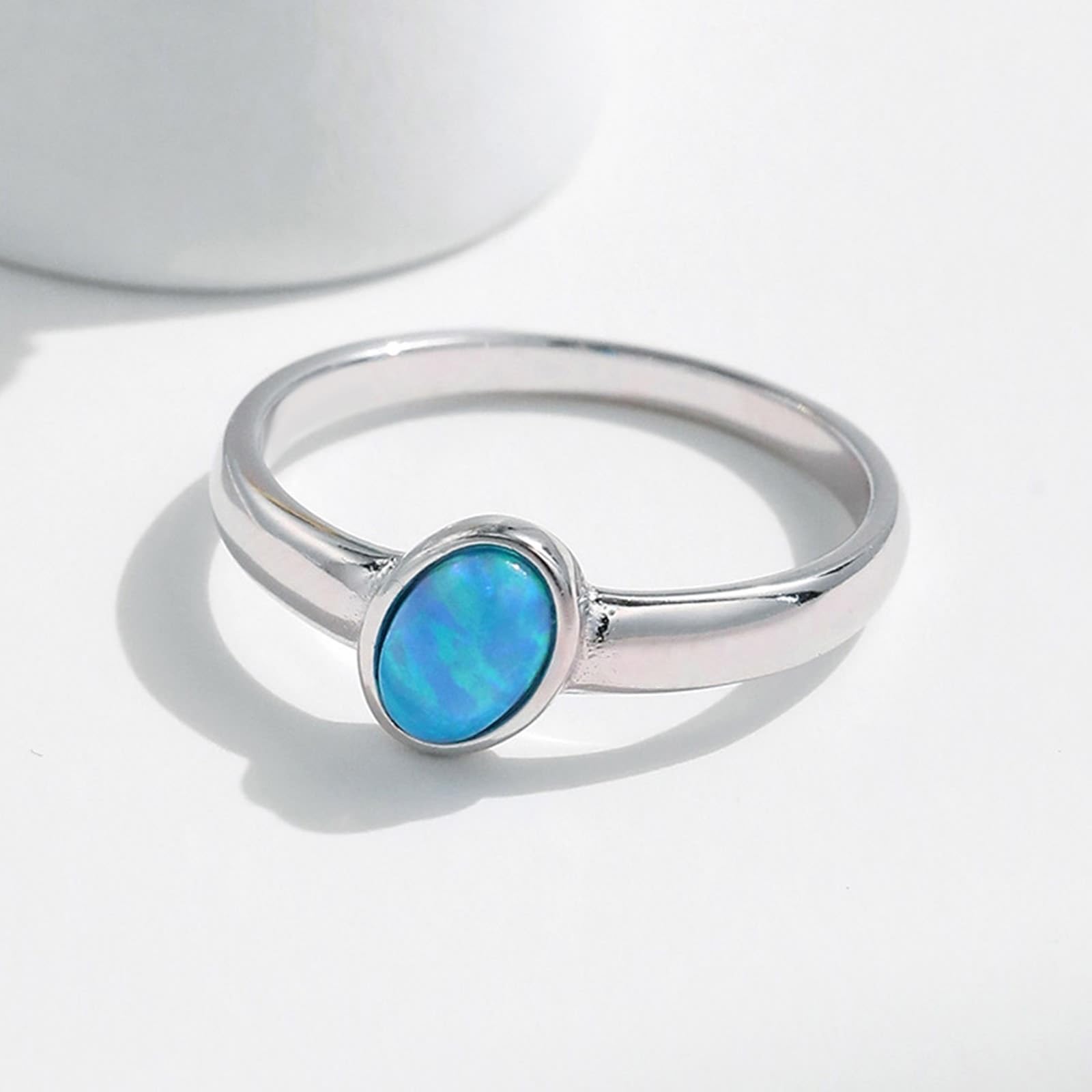 KnSam Eheringe 9K/14K Weiß Gold, Ovalschliff Blau Opal Hochzeitsband Au375/ 585 Weißgold, Solitärring Trauringe Echtschmuck, Gr.47-62