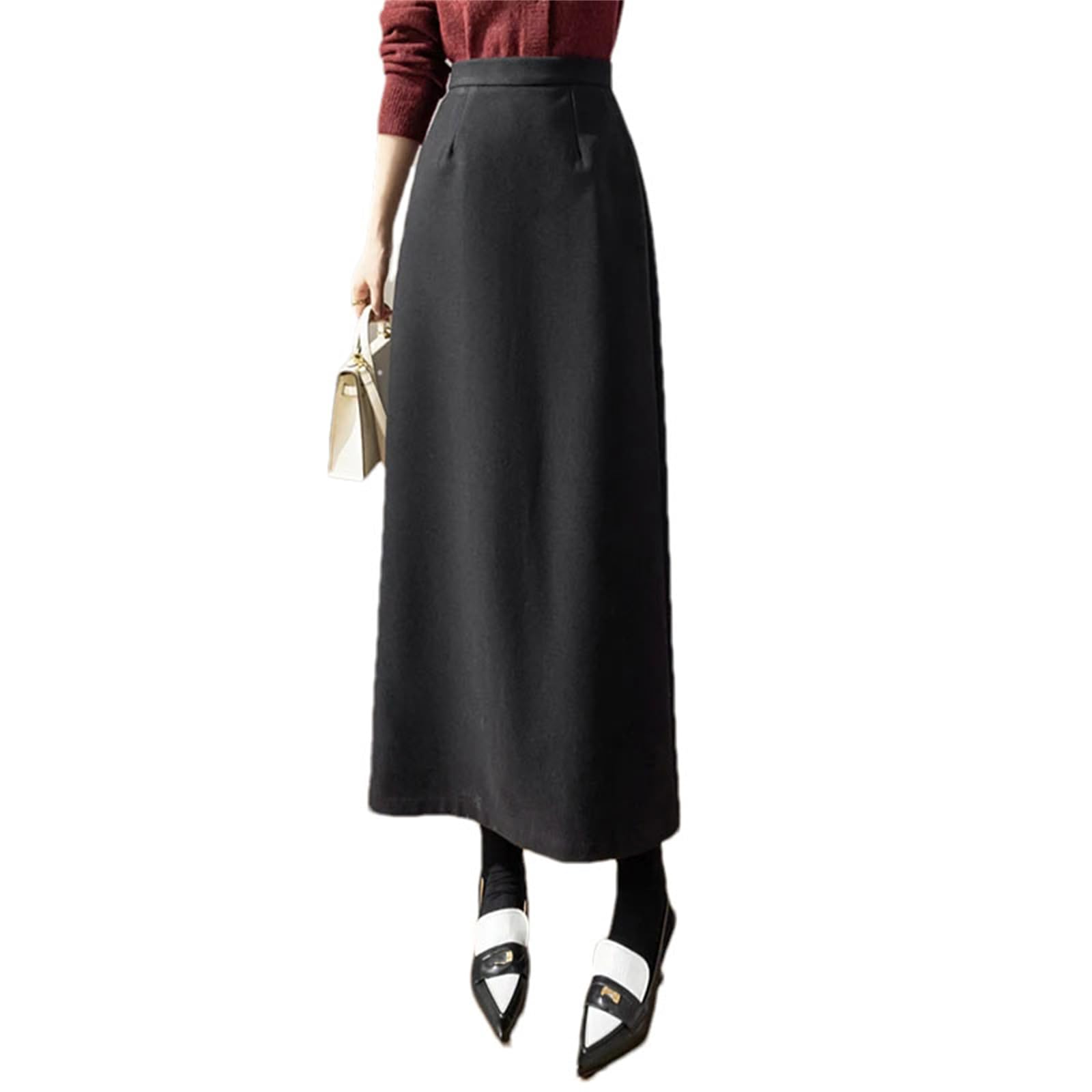 Womens Retro High Waist Long Skirt Solid Color Slim Fit Slit Wrap Straight Skirt