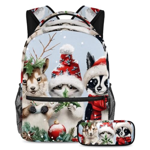 Sac à dos enfants motif Noël avec trousse : lot de 2 cartables grande capacité mixtes