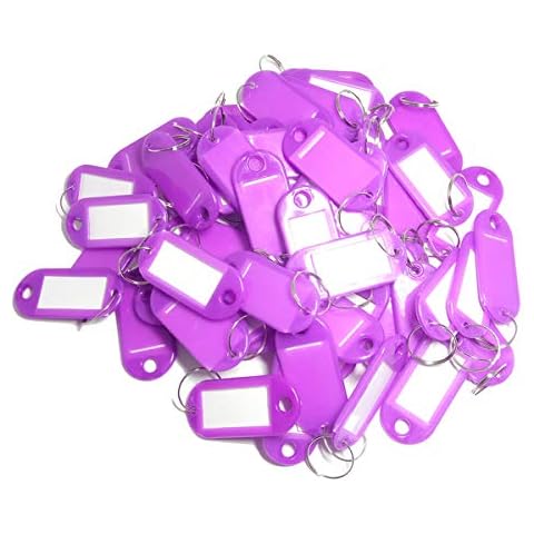 TOOLSTAR Key Labels, 100PCS Key ID Tags Key Labels Tags Plastic Key Tags, Tags with Key Rings as Key Fobs Luggage Pet Name Memory Stick Tags Keyring (Purple) Cover