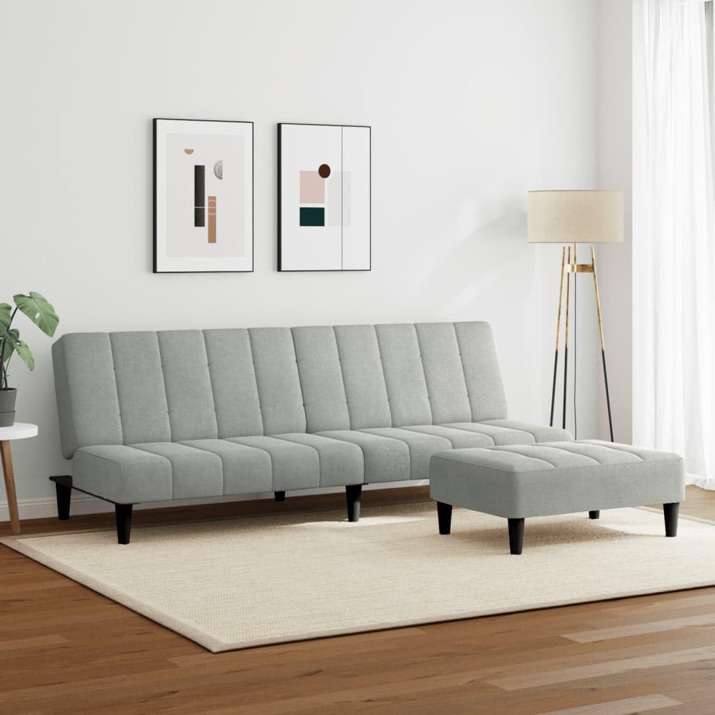 Divano letto a 2 posti, in velluto grigio chiaro, con poggiapiedi, 200 x 84,5 x 69 cm, trasformabile in letto, per soggiorno e camera degli ospiti
