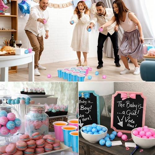 Acellegic 22 Pcs Baby Shower Game Party Team Boys or Girls Cup Set 16 oz Pink Blue Beer Plastic Cups with 8 Balls Gender Reveal Party Game for Indoor Outdoor Event Fun House Parties Favors - Thumbnail 2