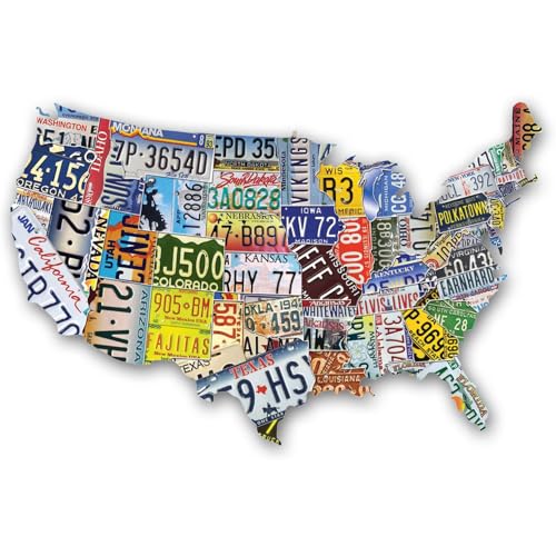 TDC Games USA-Shaped 1000-Piece Puzzle - Large Challenging Map with License Plate Art, Perfect for Game Night, House Party & Travel