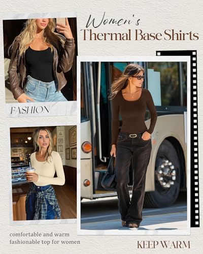 Ficerd 3 Pack Women's Thermal Long Sleeve Shirts Fleece Lined Scoop Neck Stretch Fitted Tops Winter Base Layer Underwear3