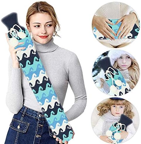 Long Hot Water Bottle, Big Hot Water Bottle Bed Warm Waist Warm Back Hot Water Bottle with Super Soft Fabric Knitted Cover 2L Pure Natural Rubber 72 cm for Back/Neck/Waist/ShoulderAnd Legs (Blue) - Image 3