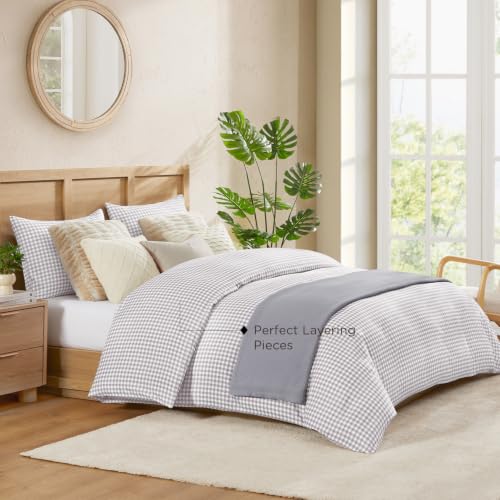 Image of Andency Gingham Duvet Cover Full Size, Light Grey Checkered Plaid Bedding Set, 3 Pieces Soft Prewashed Microfiber Comforter Cover with Zipper Closure & Corner Ties