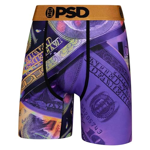 PSD Men's Boxer Briefs -Purple & Gold 3 Pack, 7 Inch Inseam, Stretchy Moisture-Wicking Boxer Briefs for Men Pack, Size M3