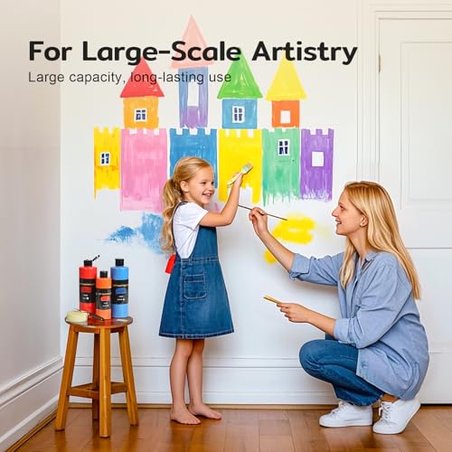 18 Colors Bulk Acrylic Paint Set (250 ml/8.45 oz Large Bottles), Non-Toxic for Kids & Adults, Acrylic Paint Bulk on Wood, Glass, Ceramic, Art Painting Supplies with Palette Knife & Art Sponge