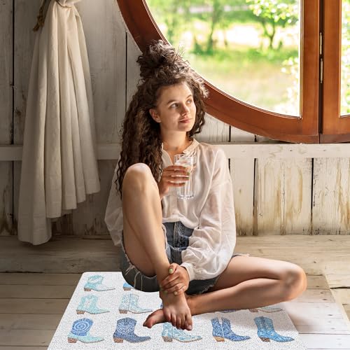 RYYCDOI Trendy Blue Western Door Mat, Preppy Coastal Cowgirl Boots Welcome Mats Doormat for Front Door Porch Indoor Outside Entrance Entryway, Western Bath Mat, 17x30 Inch - Image 6