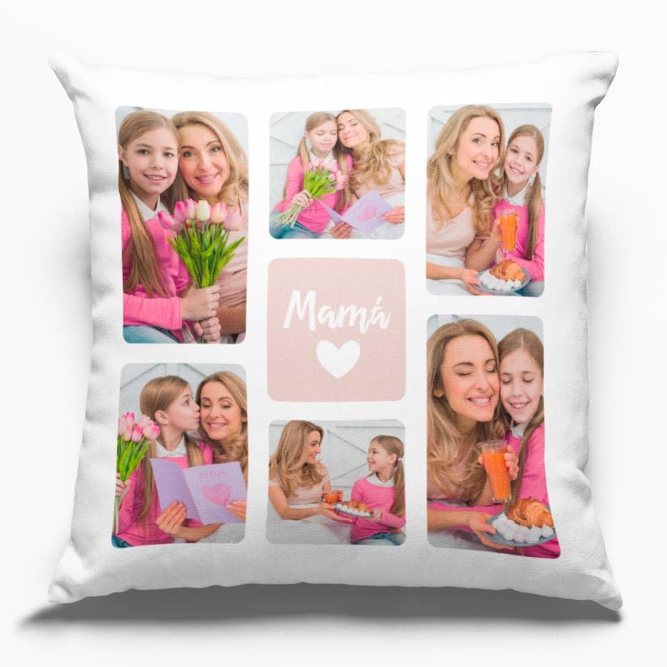 Cojín Personalizado con 6 Fotos Mamá 35 40 45 50 con Nombre Relleno Incluido Cremallera Invisible Regalo Día de la Madre Cumpleaños Aniversaerio (40 x 40)