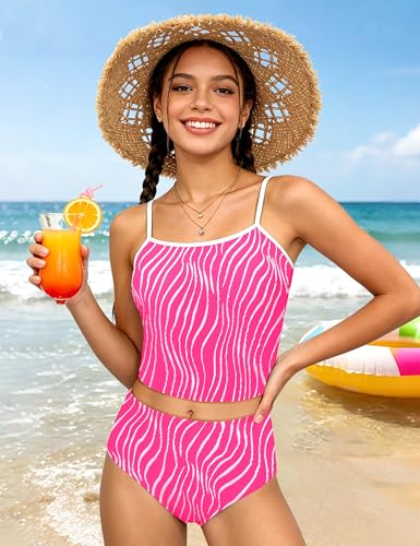 Image of Girls Tankini Swimsuit 2 Piece Bathing Suit Twist Cross Back Cutout Swim Tank Top Floral Print Swimwear for 7-18Y