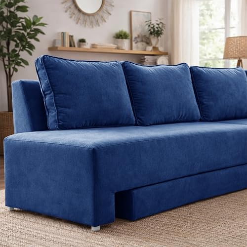 Image of Rosebell L-Shape 5 Seater Sofa Cum Bed, Sectional Couch with Cushions, Space Saving Corner Sofa, Modern Foldable Seating & Sleeping Solution for Living Room, Guest Room & Small Spaces - Blue Color