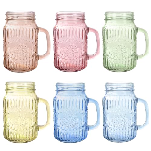SUT 16 oz Colored Glass Mason Jar Mugs with...