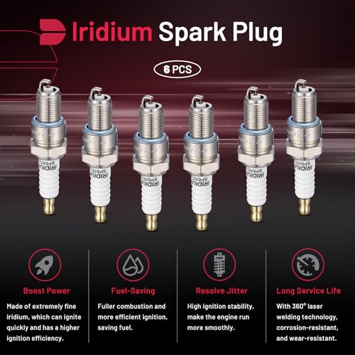 Image of BDFHYK 6578 Iridium Spark Plugs Compatible with Cherokee 300 Special Calais Suburban Dart 2.0L 3.2L 5.0L L4 L6 V8 Replacement for BPR4ES Set of 6