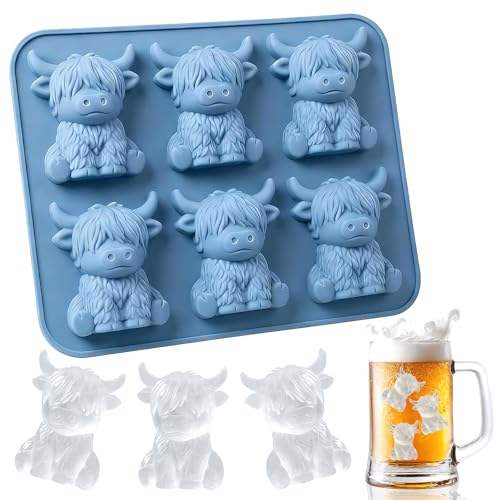 Highland Cow Ice Cube Tray Mini Cute 3D Highland Cow Ice Cube Mold Tray Silicone Animal Ice Cube Tray for Bars Jelly Drinks Candy Highland Cow Gifts for Women Men Easy Release Reusable