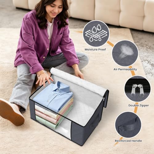 Image of Fab totes 35L Closet Organizers and Storage, Foldable Under Bed Storage Containers, Storage bags for Organizing Bedroom, Closet, Clothing,Organization with Handle (3 Pack,Grey)