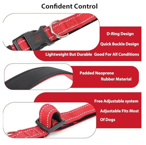 Image of Petology Reflective Adjustable Dog Collar for Medium Dogs (30-40 cms) | Soft Neoprene Padded Nylon Pet Collar with Safe & Quick Release Buckle | Comfortable, Lightweight & Durable