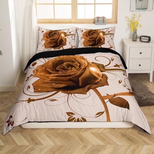Parure de lit chic imprimé floral abstrait et or